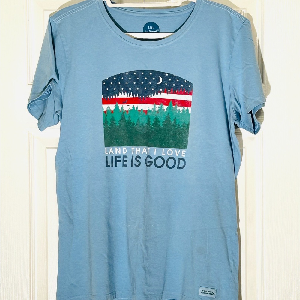 3/$25 Life Is Good Sky Blue Graphic Shortsleeved Tee ‘Land That I Love’